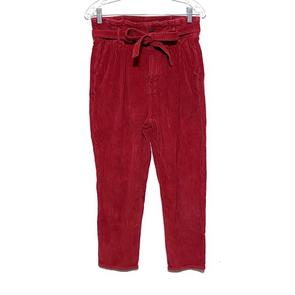 Abercrombie Red Corduroy Paper Bag Pants Tie Belt Womens 27 / 4 Cotton Pockets - Picture 1 of 6